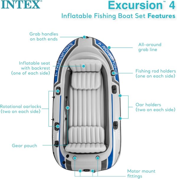 INTEX Serie de botes inflables de excursión: incluye remos de barco de lujo de 54 pulgadas y bomba de alto rendimiento - PVC superresistente, asientos ajustables con respaldo, soportes para caña - Imagen 5