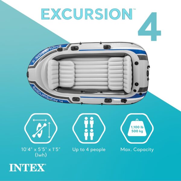 INTEX Serie de botes inflables de excursión: incluye remos de barco de lujo de 54 pulgadas y bomba de alto rendimiento - PVC superresistente, asientos ajustables con respaldo, soportes para caña - Imagen 2