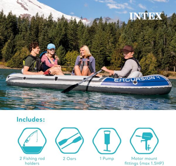 INTEX Serie de botes inflables de excursión: incluye remos de barco de lujo de 54 pulgadas y bomba de alto rendimiento - PVC superresistente, asientos ajustables con respaldo, soportes para caña - Imagen 4